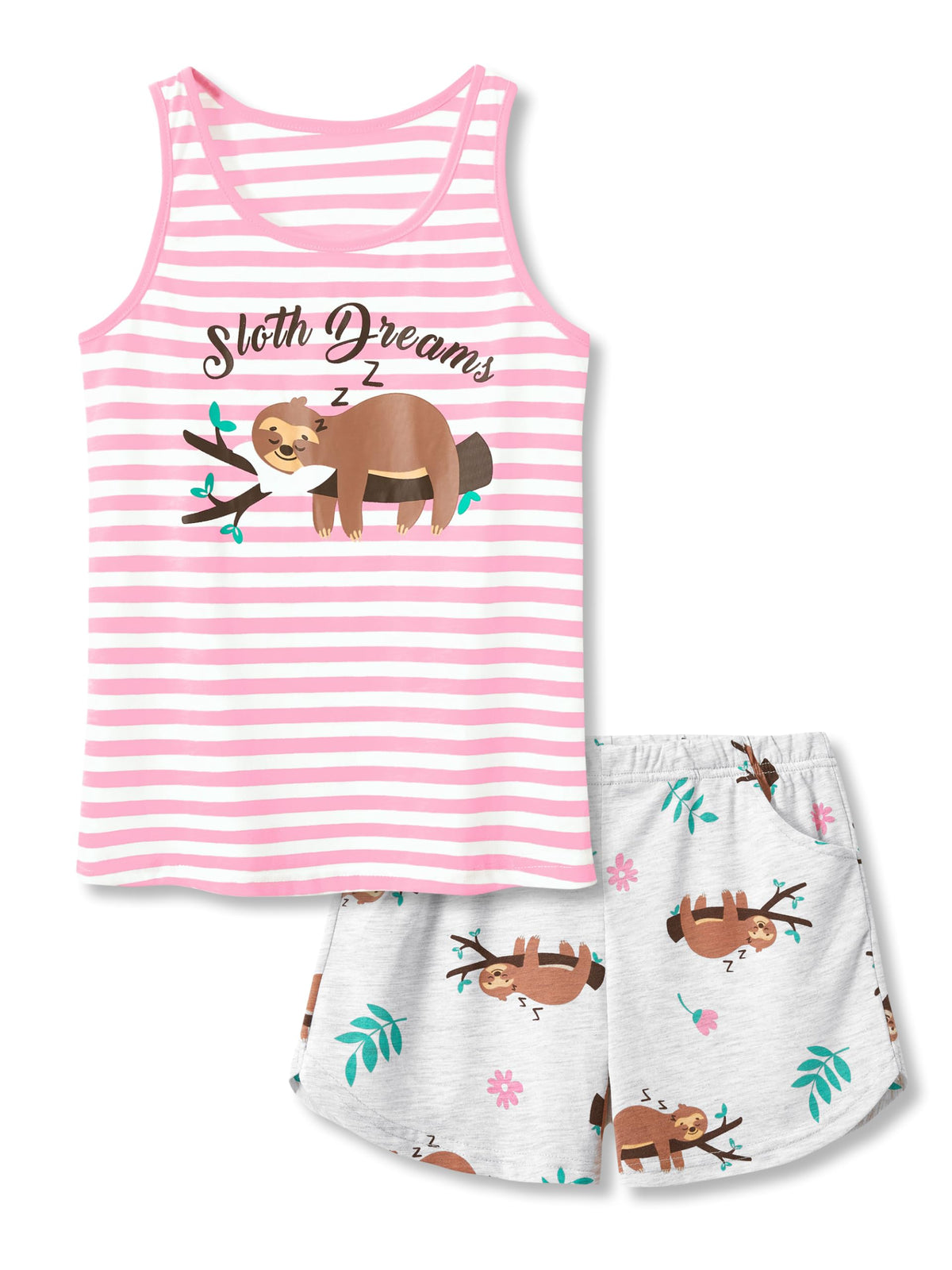 Cozchique Girls Soft Striped Summer Tank Top & Shorts Pajama Set Sizes 6-18