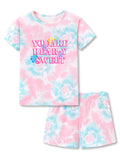 Beezizac Girls' Tie Dye Pajamas, 100% Cotton Sleepover Theme, Size 4T-18