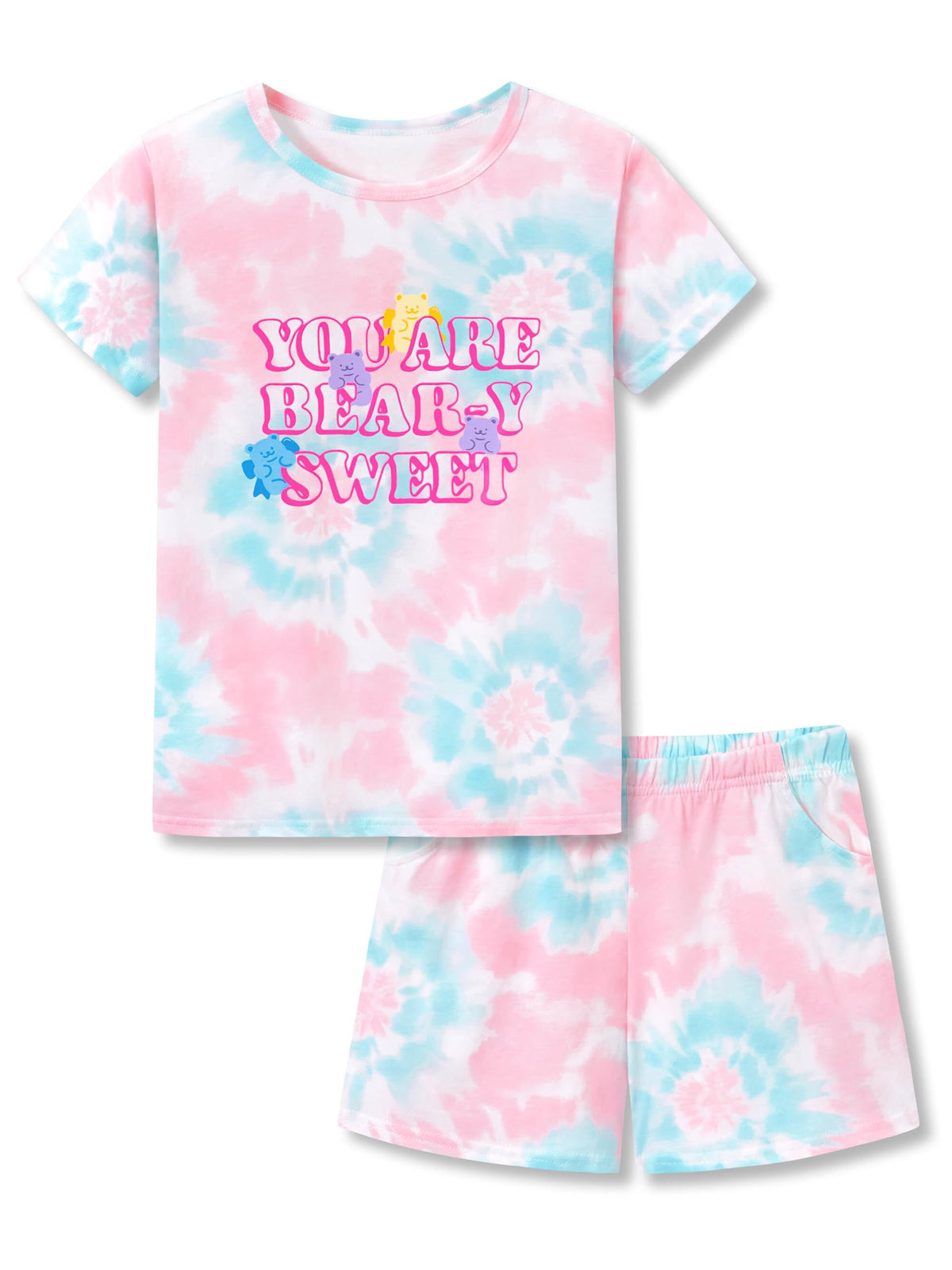 Beezizac Girls' Tie Dye Pajamas, 100% Cotton Sleepover Theme, Size 4T-18