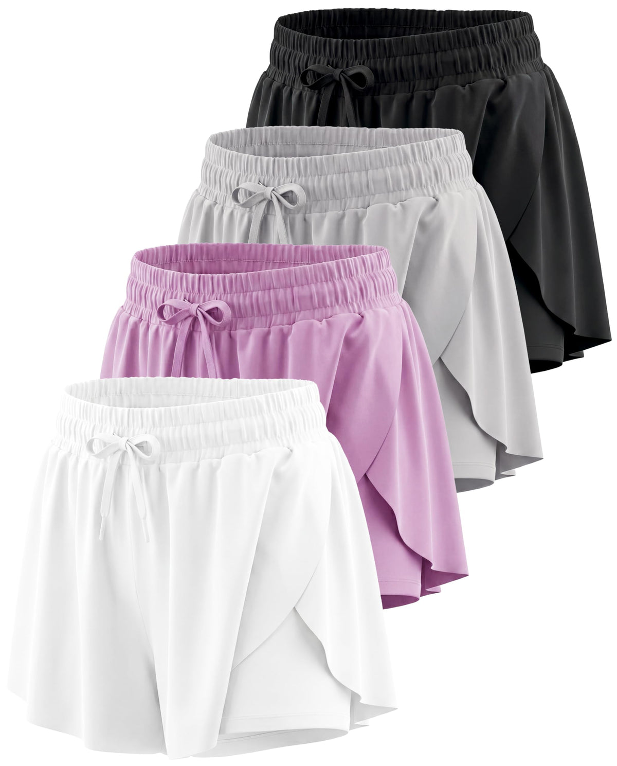 4 Pack Girls' Dry Fit Flowy Butterfly Shorts Skorts Skirt Athletic Teens