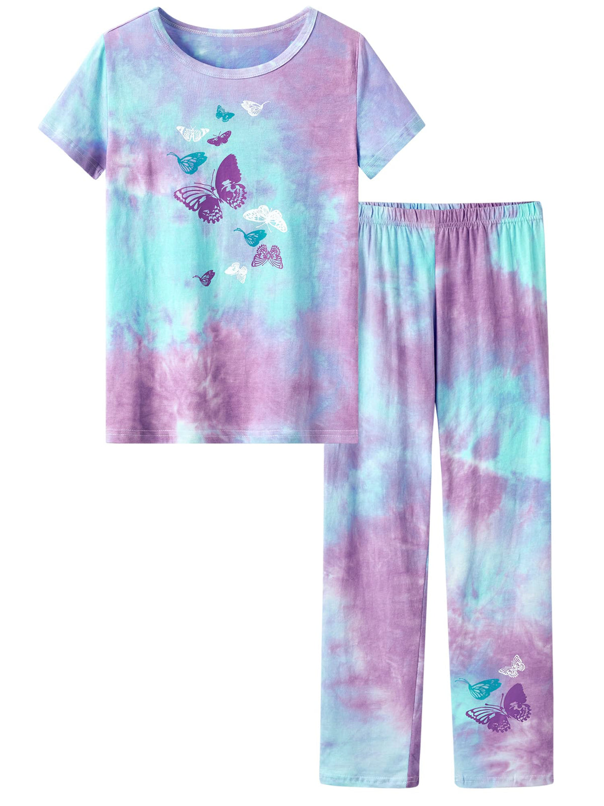 Tebbis Girls Tie Dye Short Sleeve Pajamas Cotton Loungewear Size 4T-18