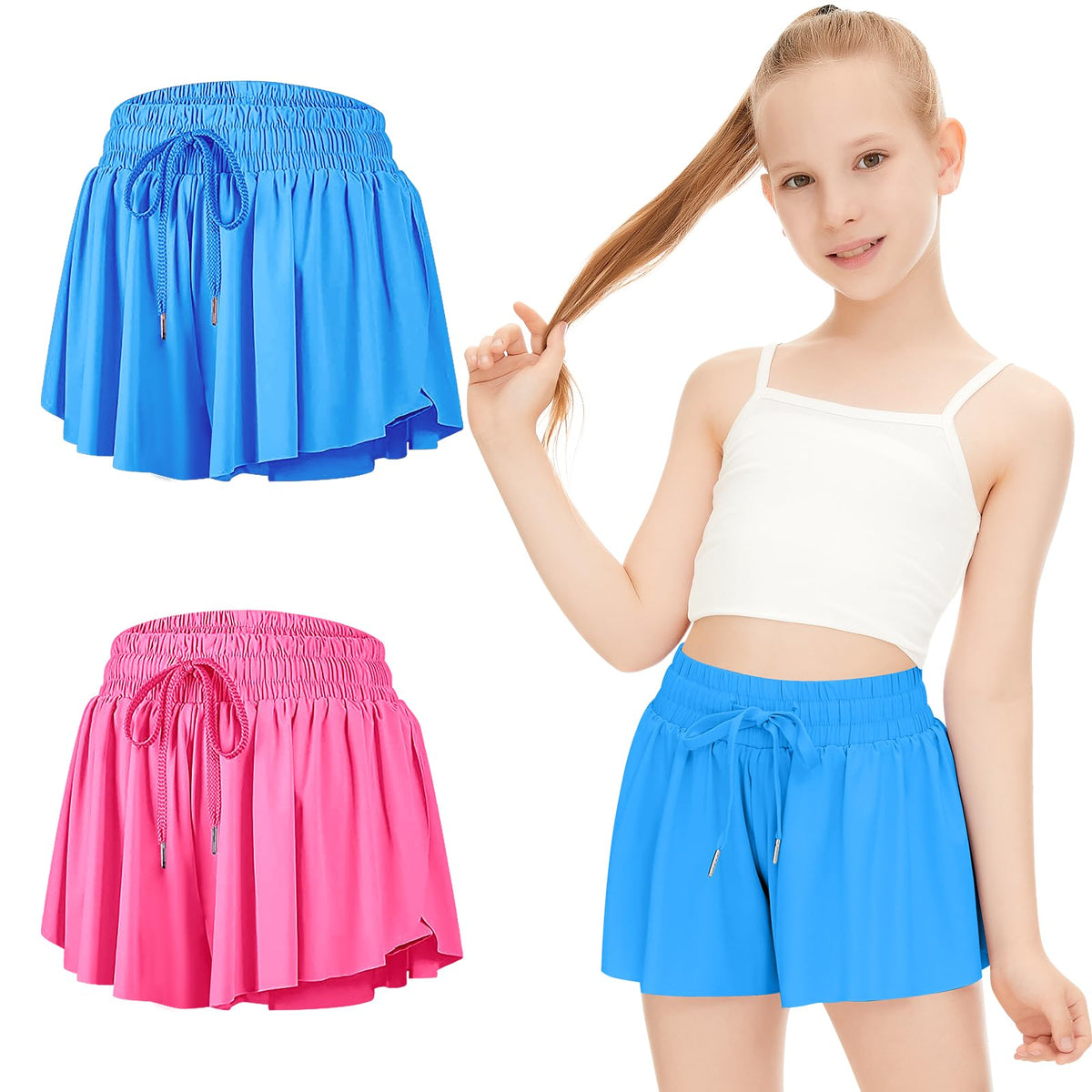 DOCUMO Girls Flowy Butterfly Shorts with Pockets 4-14Y