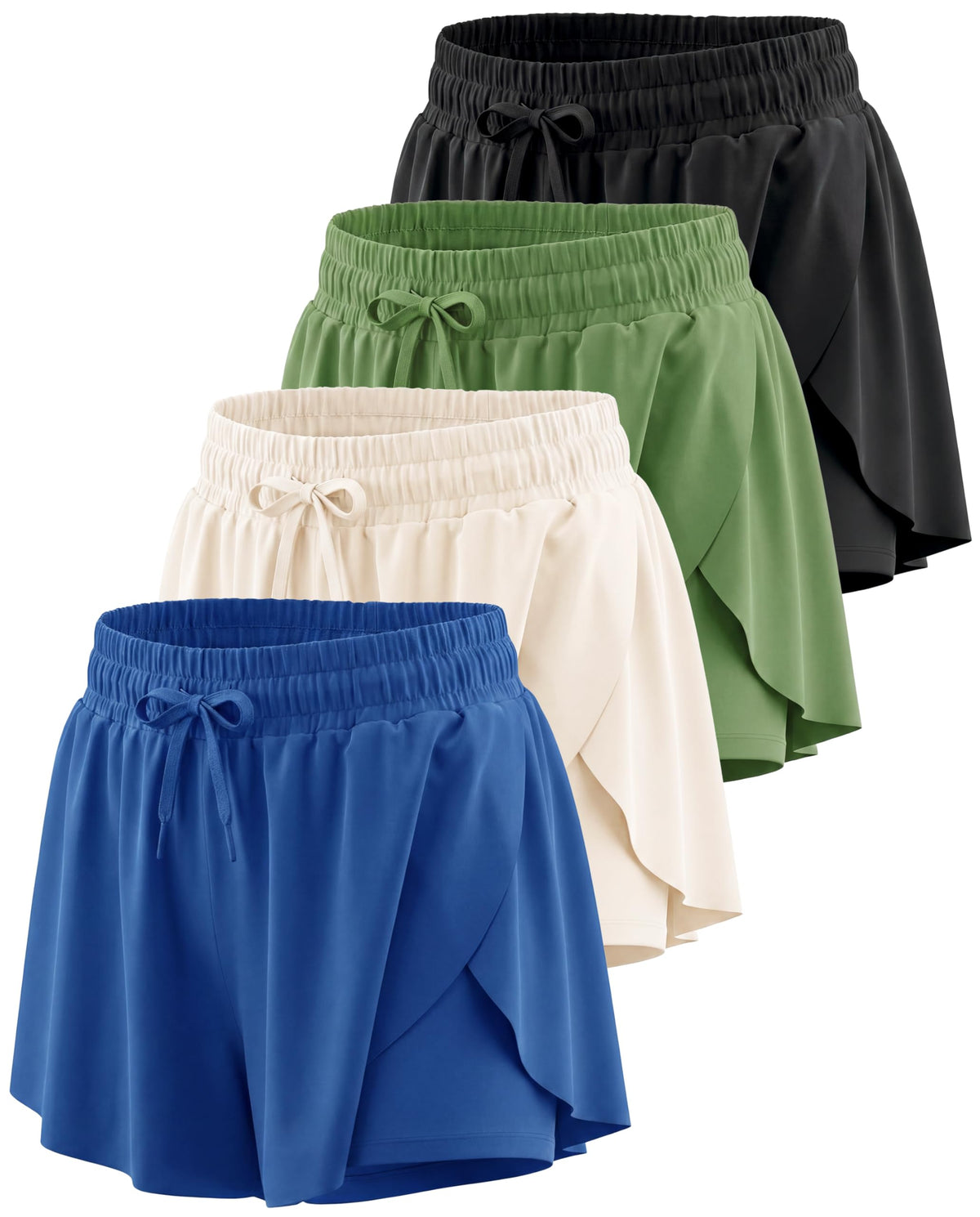4 Pack Girls' Dry Fit Flowy Butterfly Shorts Skorts Skirt Athletic Teens