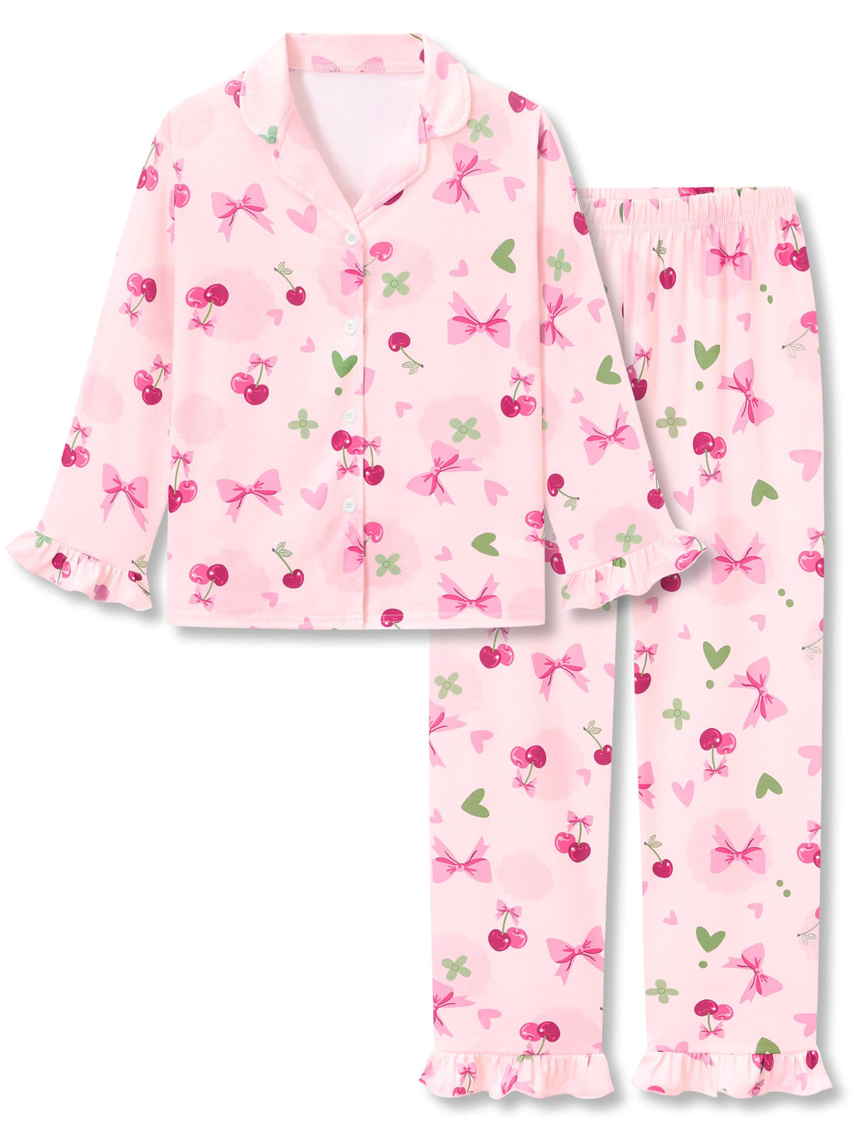 Beezizac Girls Cartoon Ruffle Long Sleeve Button Down Pajama Set Sizes 6-18
