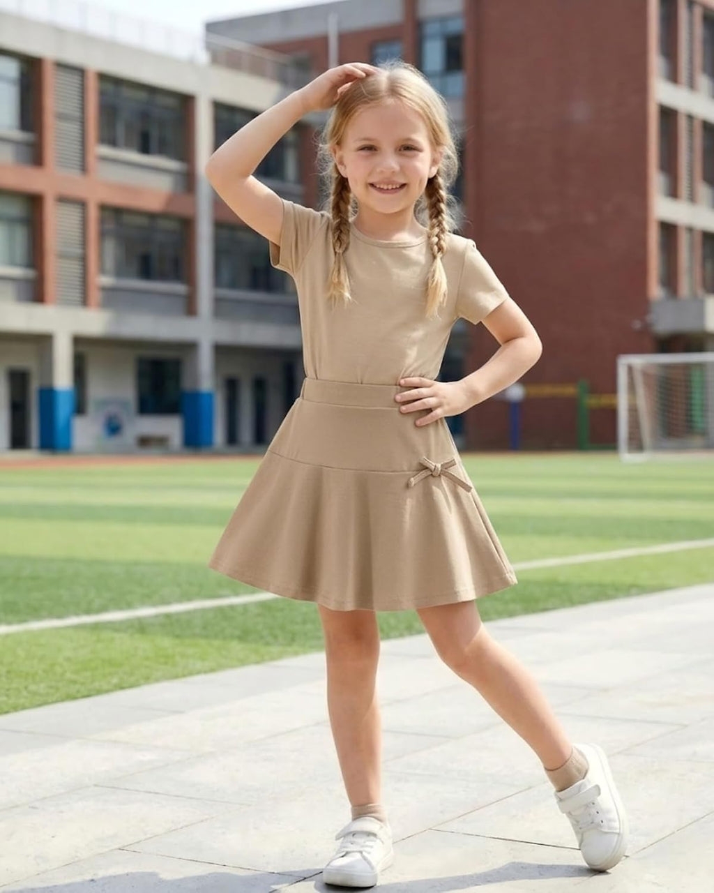 Girls School Uniform Skirts: High Elastic Waist Mini Pleated Skirt Casual Stretch Skater Skort for Girls 4-9 Years