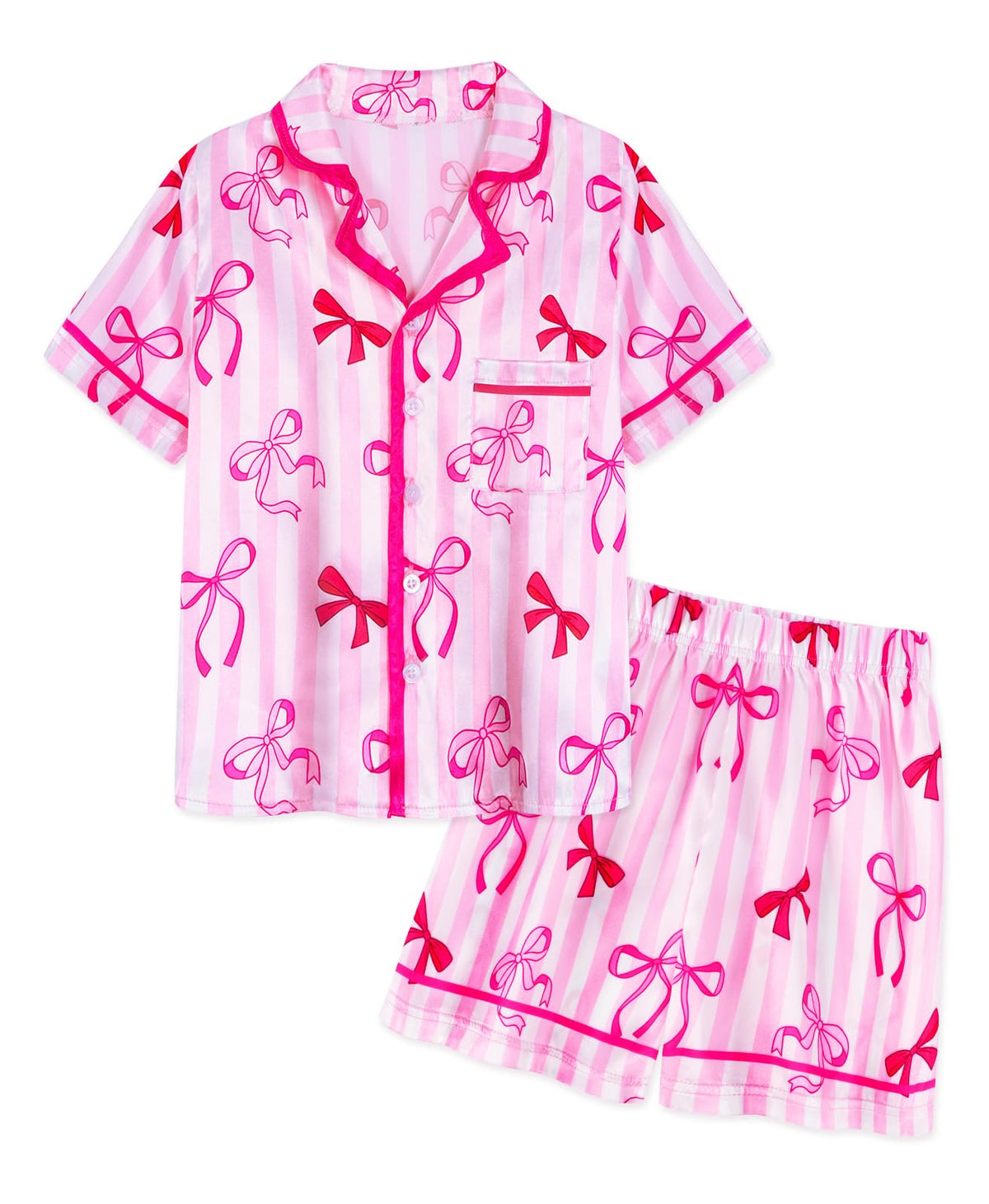 Girls Pajamas Set Silk Satin Pajama Kids Butoon Down Sleepwear Nightwear