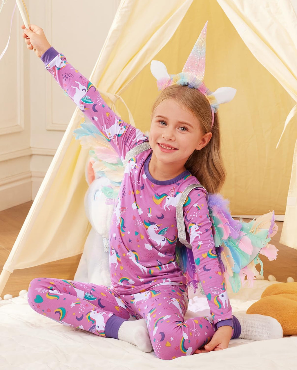babee Reshinee Bamboo Viscose Toddler Girls Kids Pajamas Unicorn Mermaid Pjs Long Sleeve Snug fit 12M-8Y 2pcs Soft Jammies