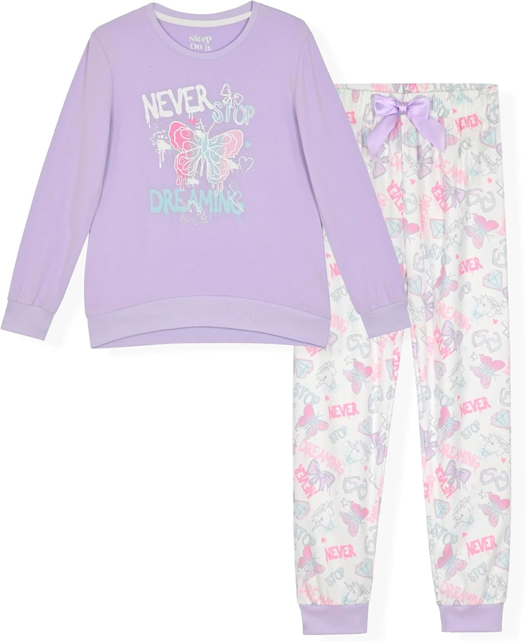 Sleep On It Girls Pajama Set Long Sleeve Shirts & Fleece Sleep Pants Kids Sleepwear Soft & Cozy Pajamas for Girls Sizes 4-14