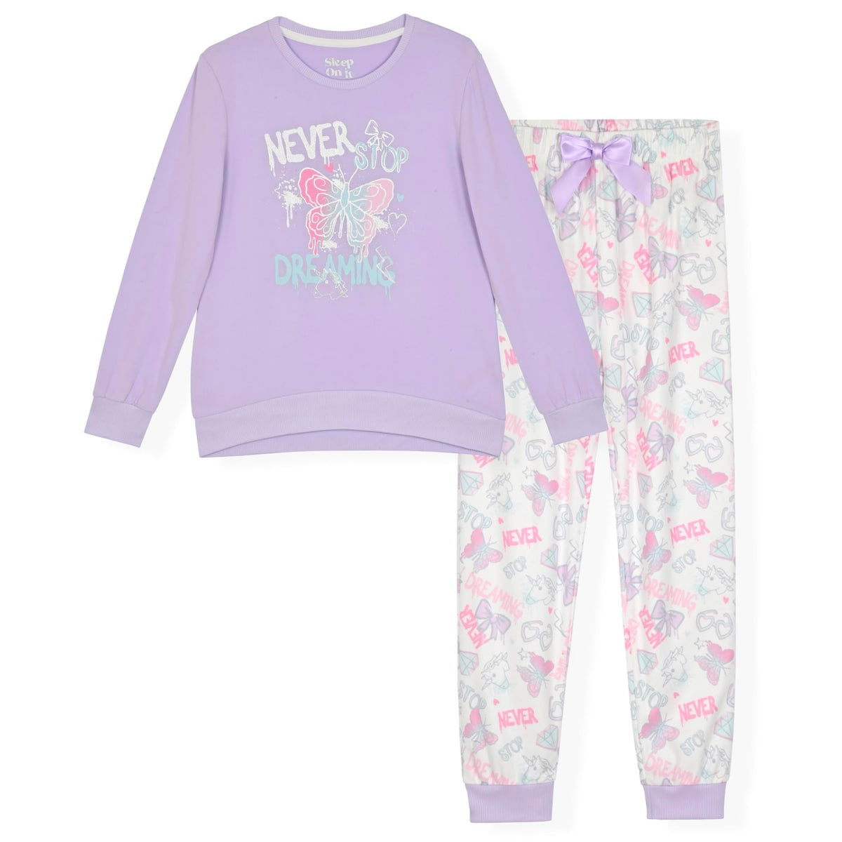Sleep On It Girls Pajama Set Long Sleeve Shirts & Fleece Sleep Pants Kids Sleepwear Soft & Cozy Pajamas for Girls Sizes 4-14