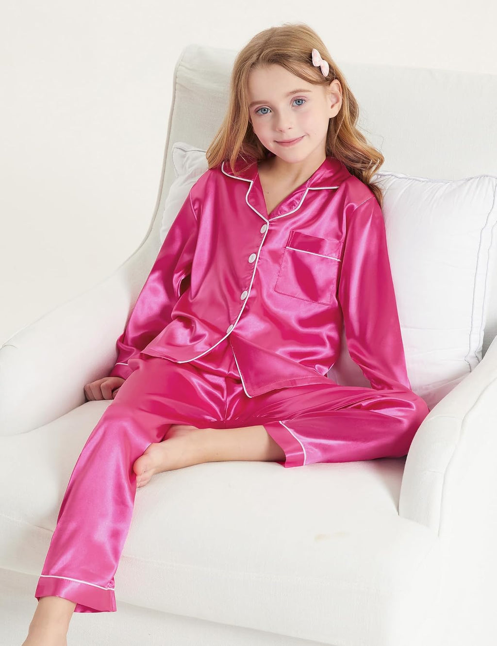 DIPUG Girls Pajamas Pjs Set Satin Long Sleeve Sleepwear for Kids