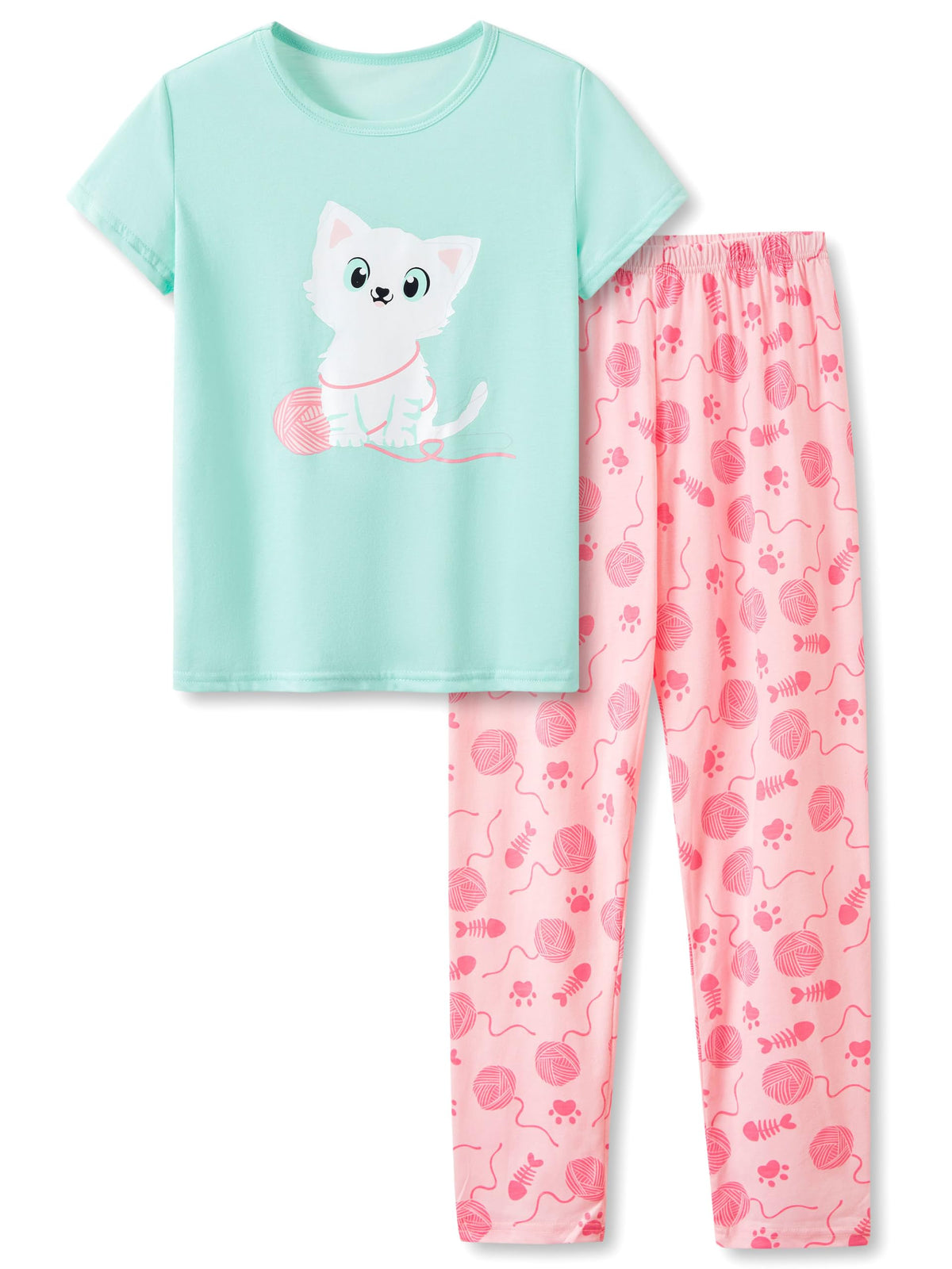 Beezizac Girls Cotton Blend Pajamas Cute Print Short Sleeve Set 4T-18