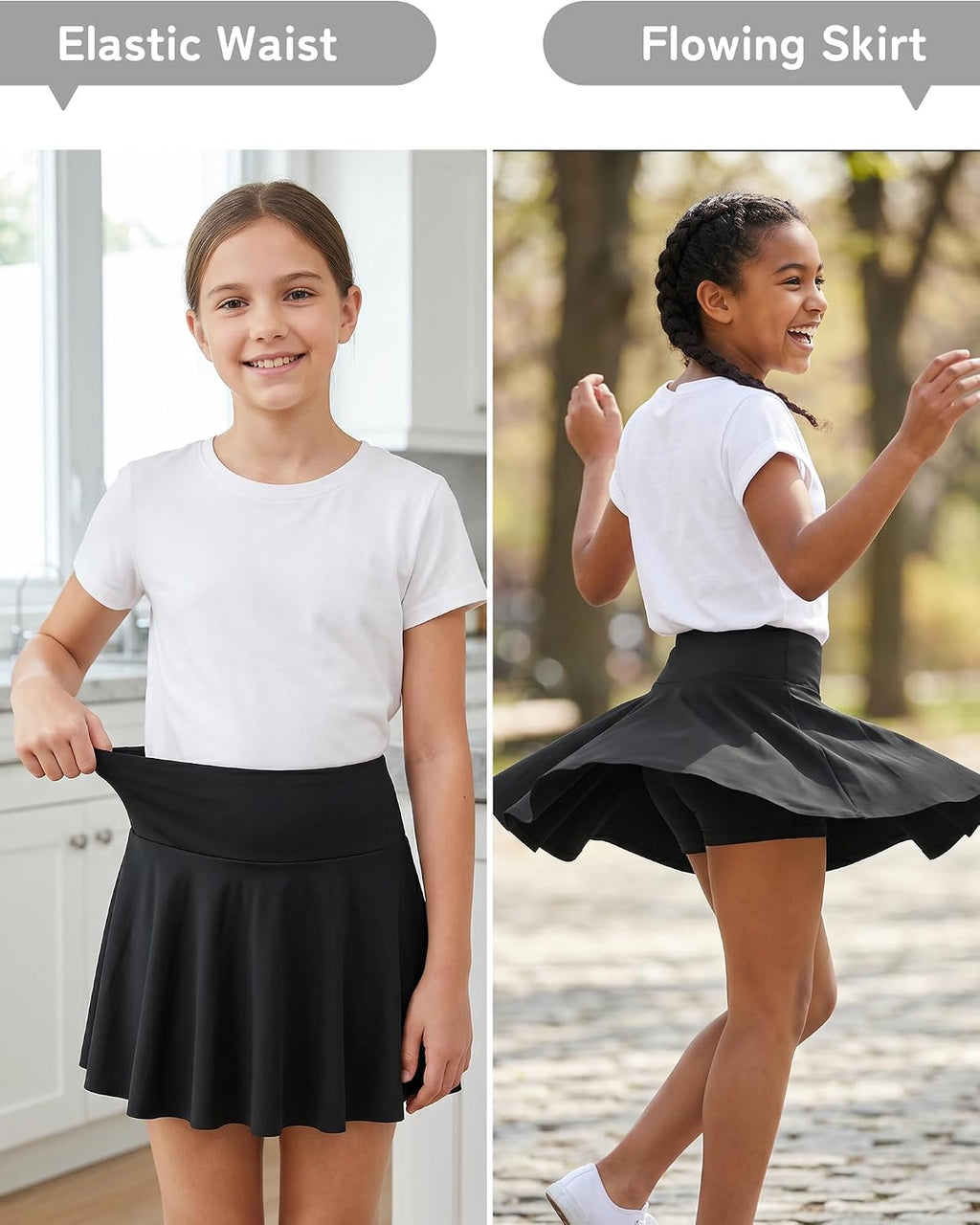 Babymine Girls Skirt 2 in 1 Athletic Skorts Black 7-14 Years