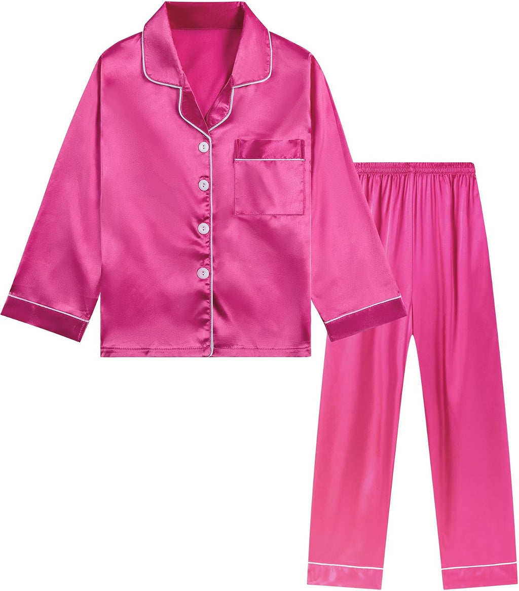 DIPUG Girls Pajamas Pjs Set Satin Long Sleeve Sleepwear for Kids