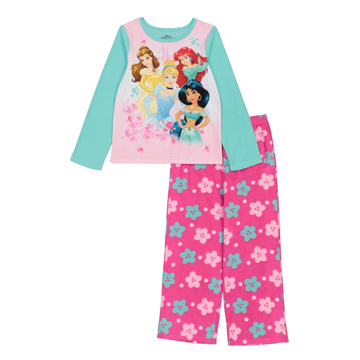 Disney Girls' 2-Piece Loose-fit Martching Pajama Set, Princess Pajamas, Soft & Cute for Kids