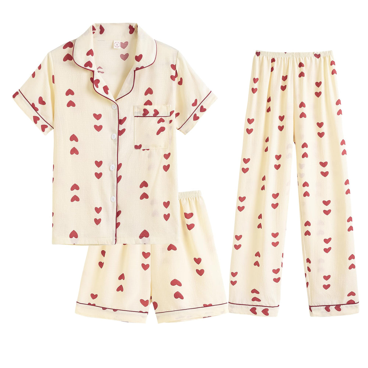 Hupohoi Big Girls Button Down Pajama Set 3pcs Crepe Fabric Sleepwear Nighty