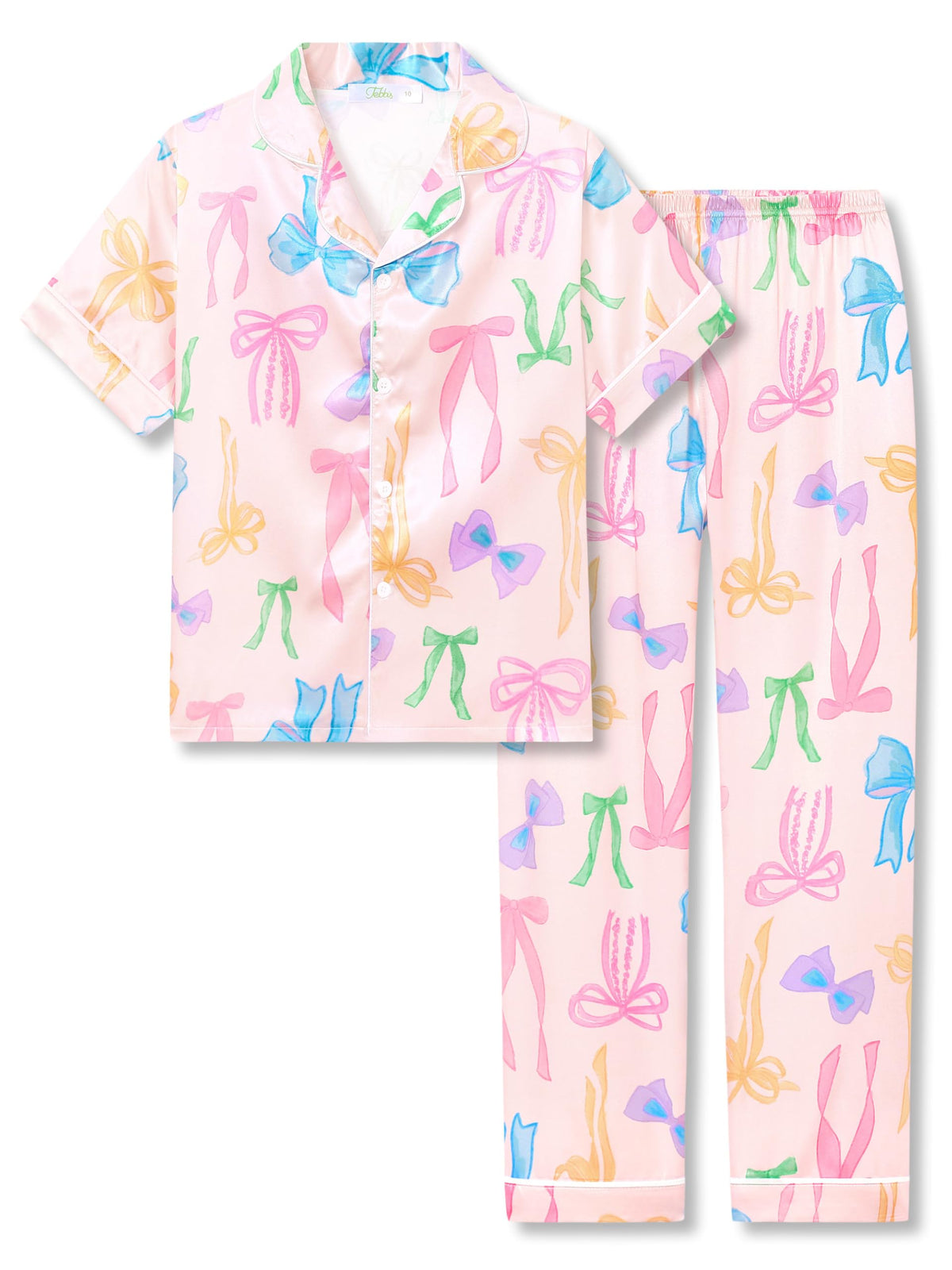 Tebbis Girls Silky Satin Pajamas Button-Up Top And Pants Size 6/7-16