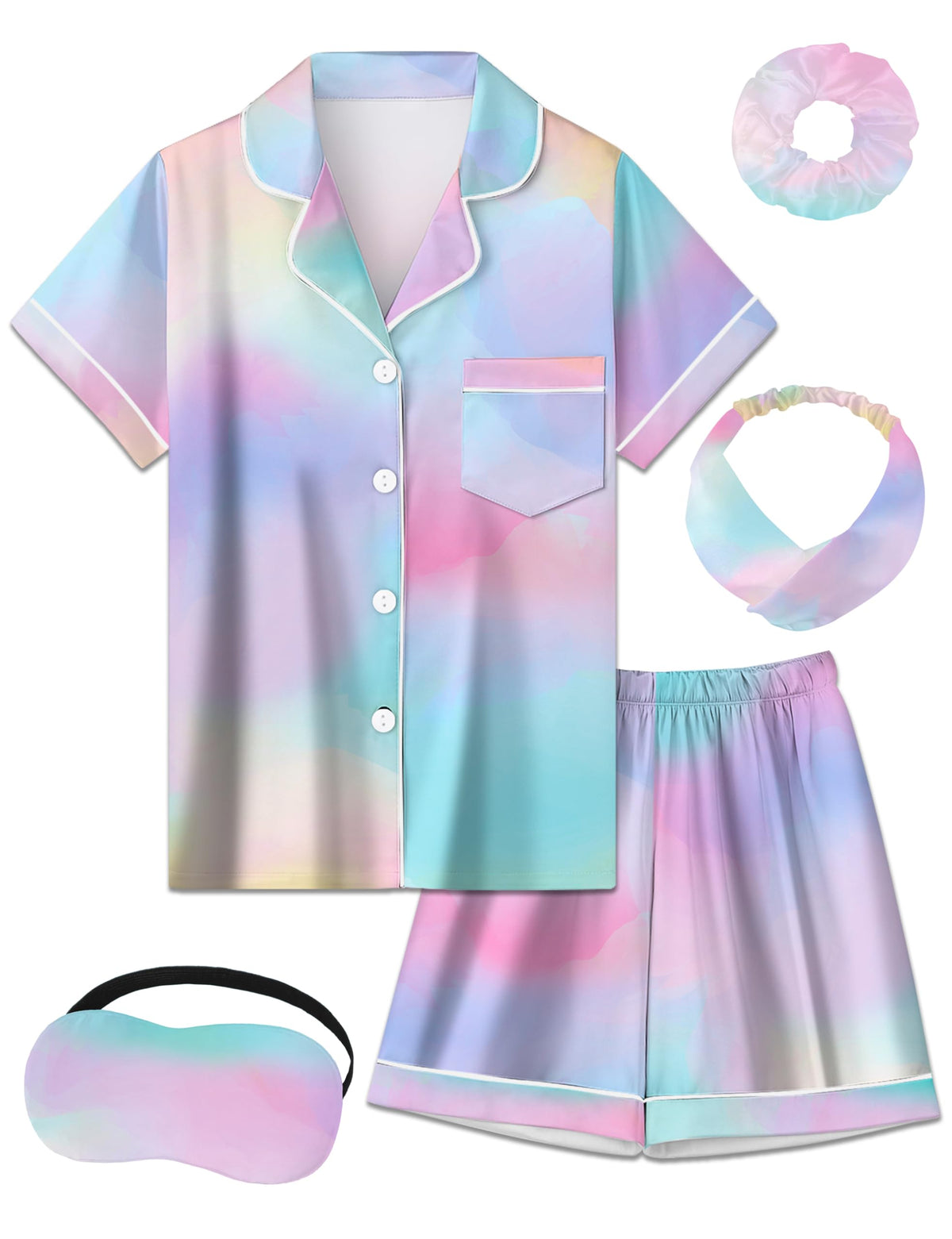 Kids Silk Pajamas Girls Satin Pajama Set Button Down Pjs Set 5-12Y