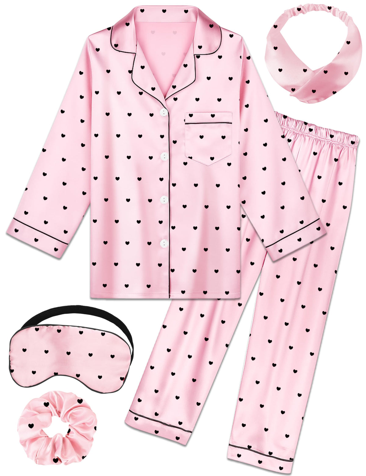 Kids Silk Pajamas Girls Satin Pajama Set Button Down Pjs Set 5-12Y
