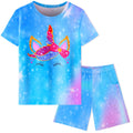 Girls Pajamas Tie Dye Mermaid Unicorn Summer Pjs Short Sleeve 2 Piece Sleepwear Toddler Girls Kids Nightwear 3T-10