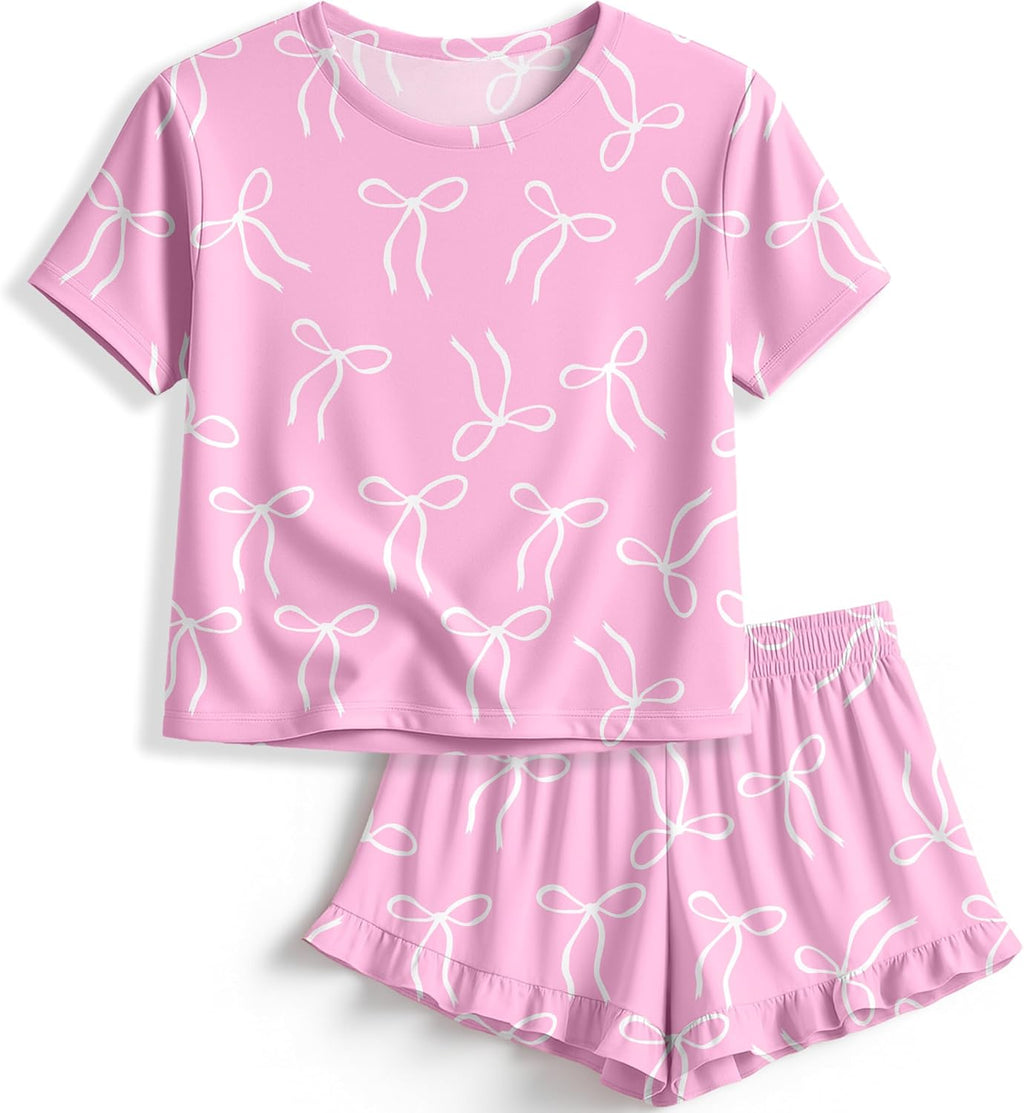 Petite&Me Soft Girls Pajamas with Ruffle Shorts, Cute Girls PJs Size 6-14