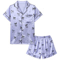 MHJY Girls Satin Pajama Set 2-Piece Short Sleeve Button-Down Sleepwear