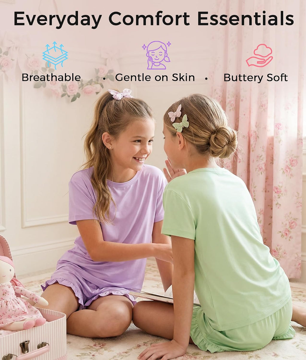 Petite&Me Soft Girls Pajamas with Ruffle Shorts, Cute Girls PJs Size 6-14