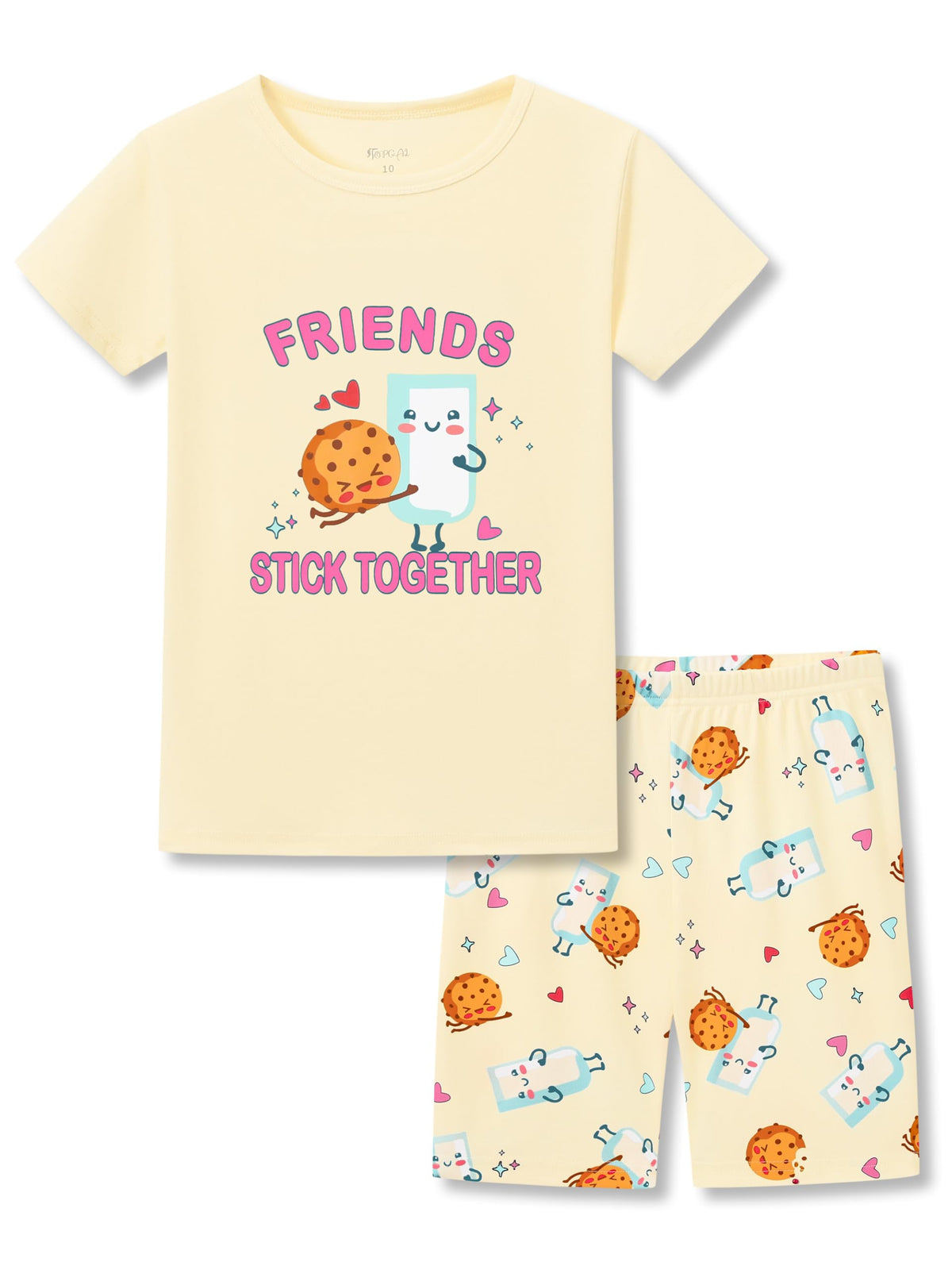 Topgal Girls 2-Piece Pajamas Set, Snug Fit Shorts, Playful Prints 4-14