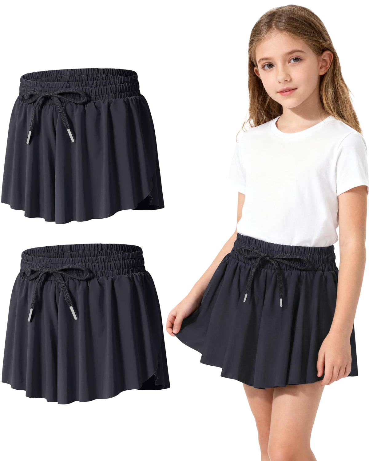2-3 Pack Girls Flowy Butterfly Shorts with Pockets Liner 2 in 1 Skirt for Fitness, Athletic Running Sports