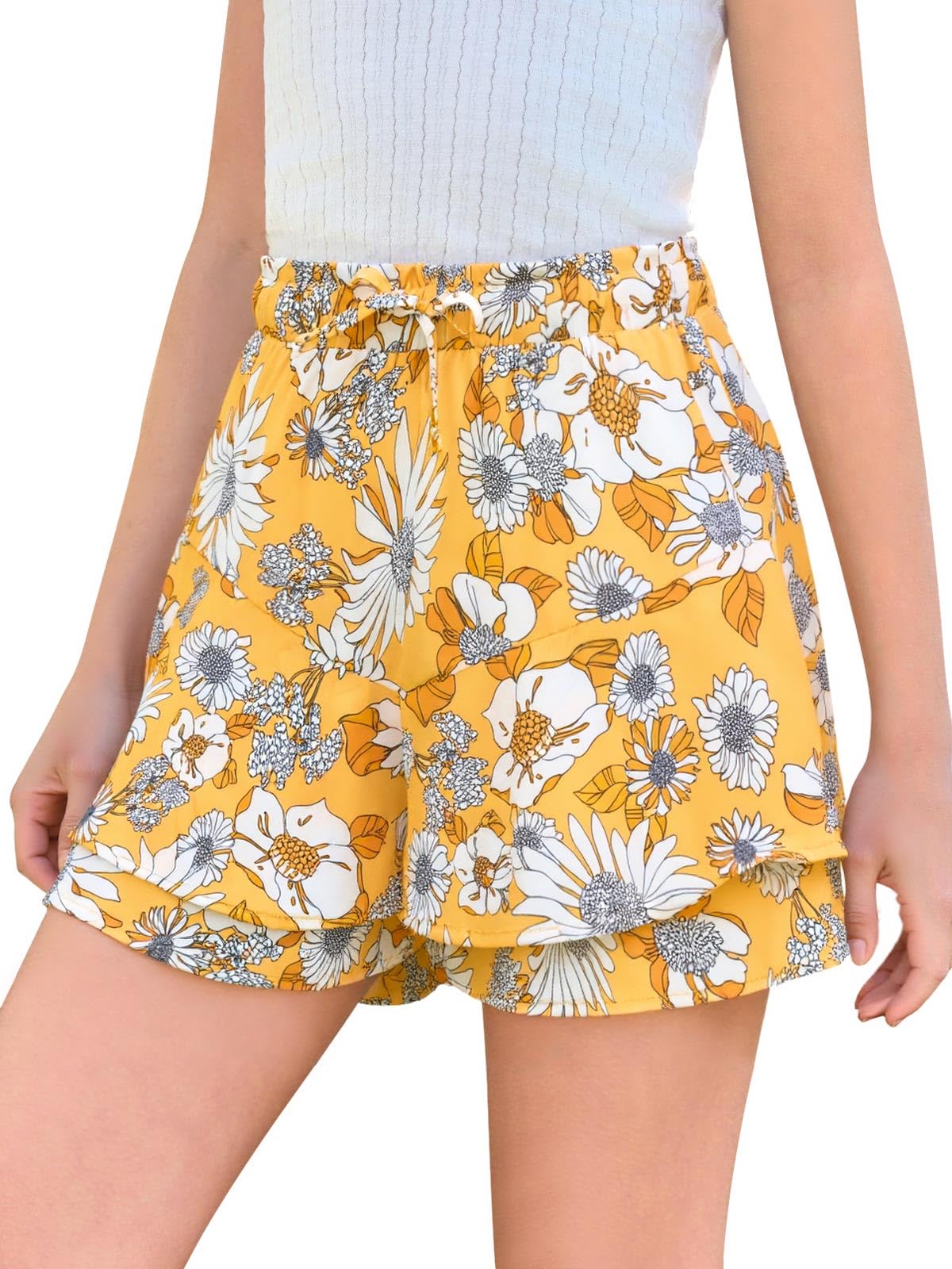 Haloumoning Girls Floral Skirts Kids Fashion Ruffle Flowy Shorts 5-14 Years