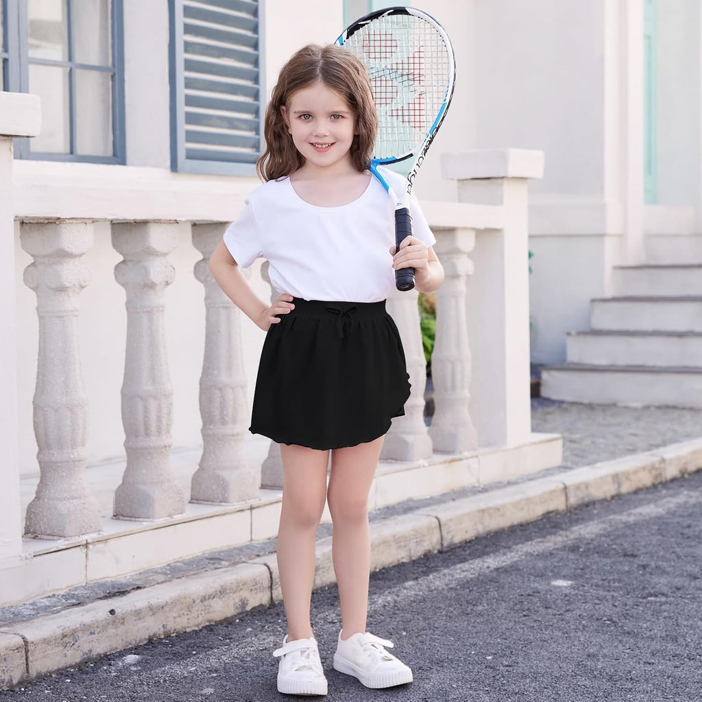 2 Pack Toddler Girls Skirts Skorts Built in Shorts Elastic Flared Baby Flowy Tennis Athletic Skirts Skorts for Girls