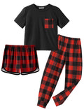 Arshiner Girls Clothes 3 Piece Outfits Short Sleeve Shirt Dolphin Shorts and Pant Sets Fashion Clothing with Pockets