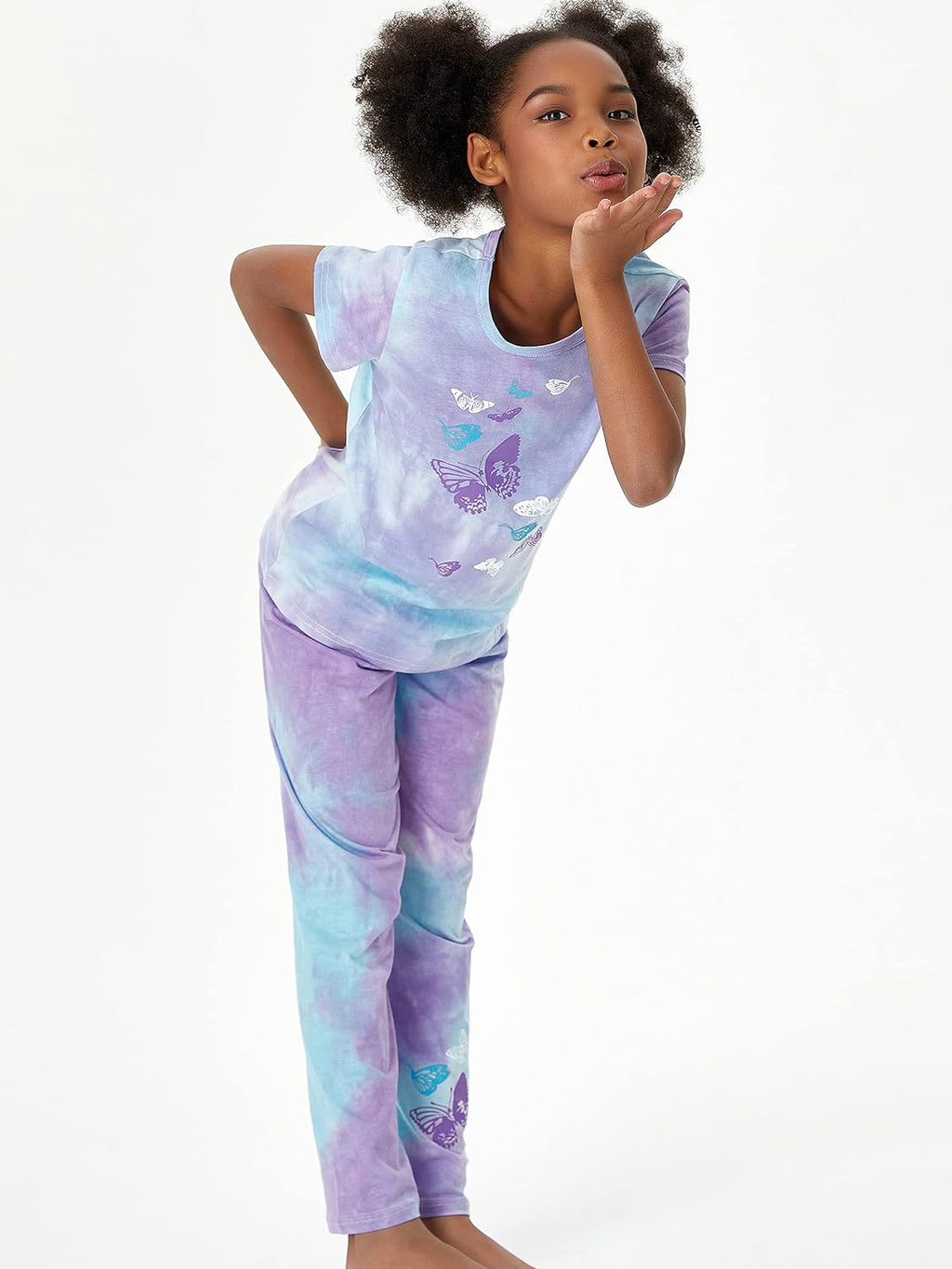 Tebbis Girls Tie Dye Short Sleeve Pajamas Cotton Loungewear Size 4T-18