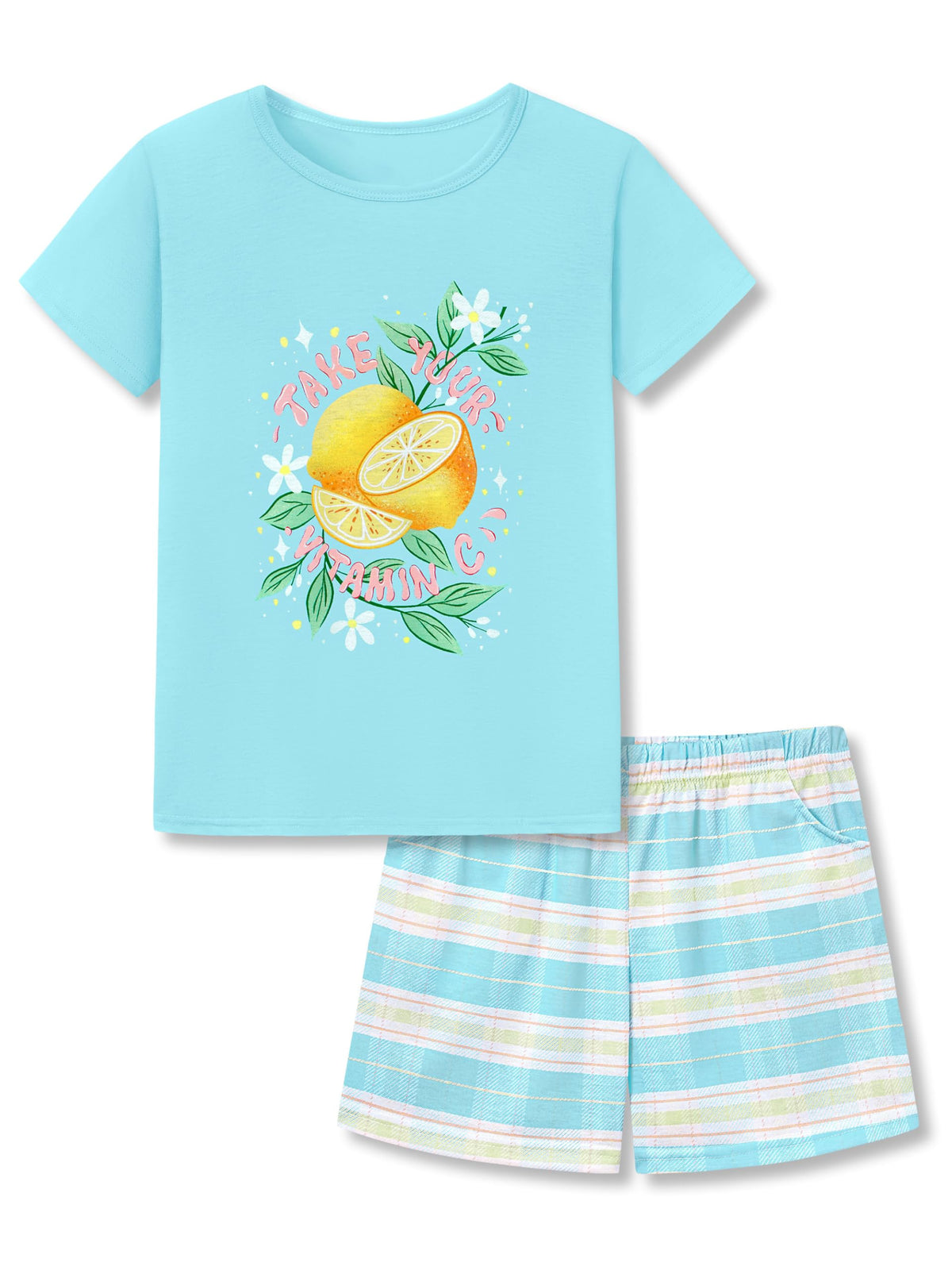 Beezizac Girls Pajamas Short Sleeve Top and Pocket Shorts Sizes 6-18