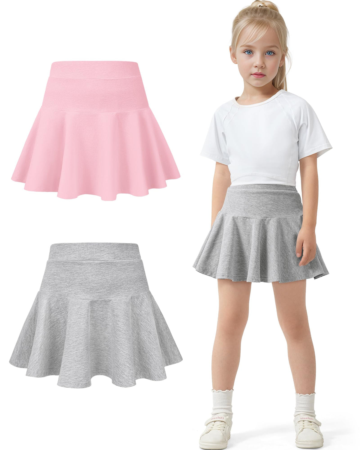 BOOPH 2 Pack Little Girls Athletic Uniform Skorts Toddler Skirt with Shorts