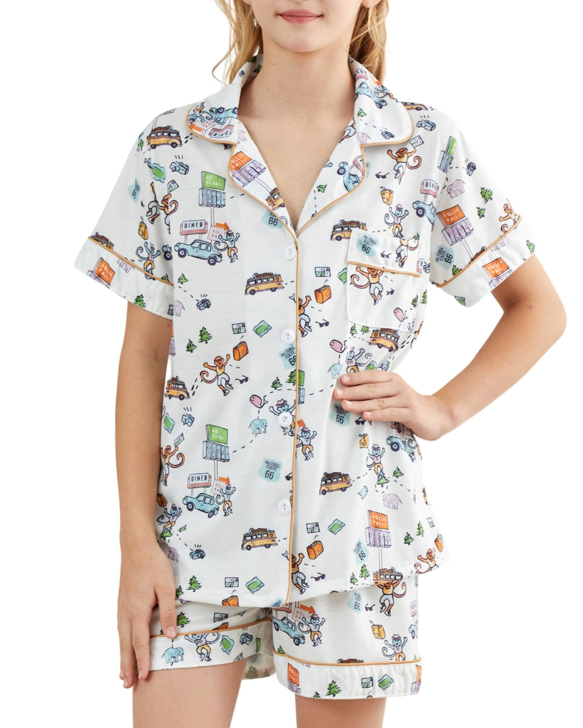 Girls Pajamas Sets, Kids Monkey Button Down Sleepover Loungewear
