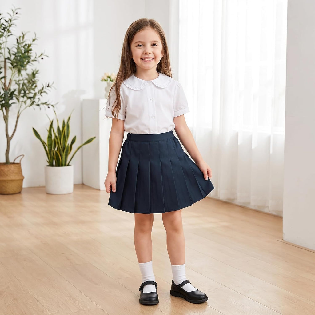 Girls Pleated Skirt Classic Pleated Uniform Skirts with Elastic Waistband School Uniform Tennis Dress with Lining Shorts
