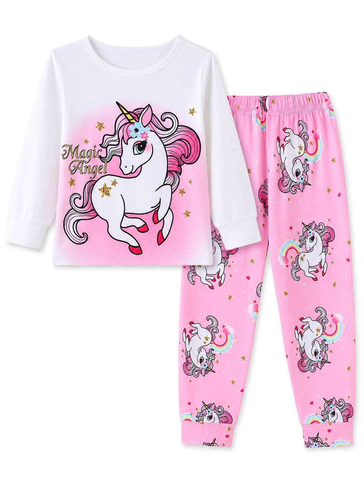 Mikrdoo Girls Pajamas 2 Piece Soft Long Sleeve Pjs Set for Kids 18M-7Y