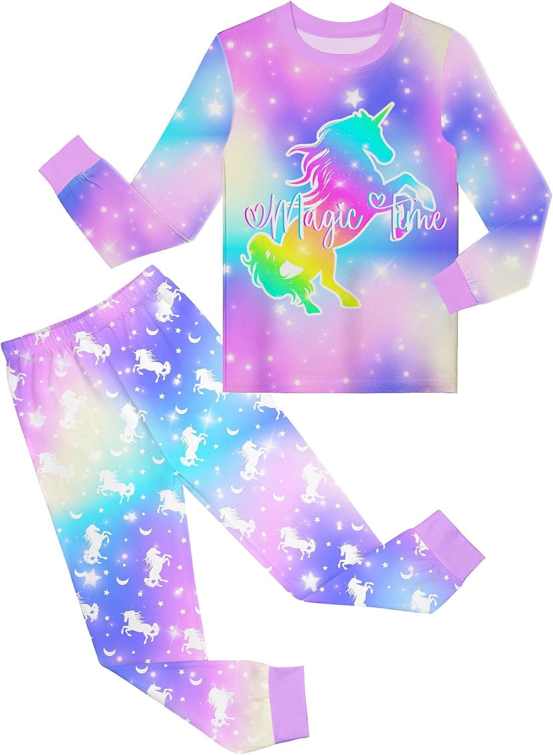 Sylfairy Girls Pajamas Set Sleepwear Rainbow Unicorn Pjs Toddler Long Sleeve Jammies Kids Sleepwear 3-12 Years