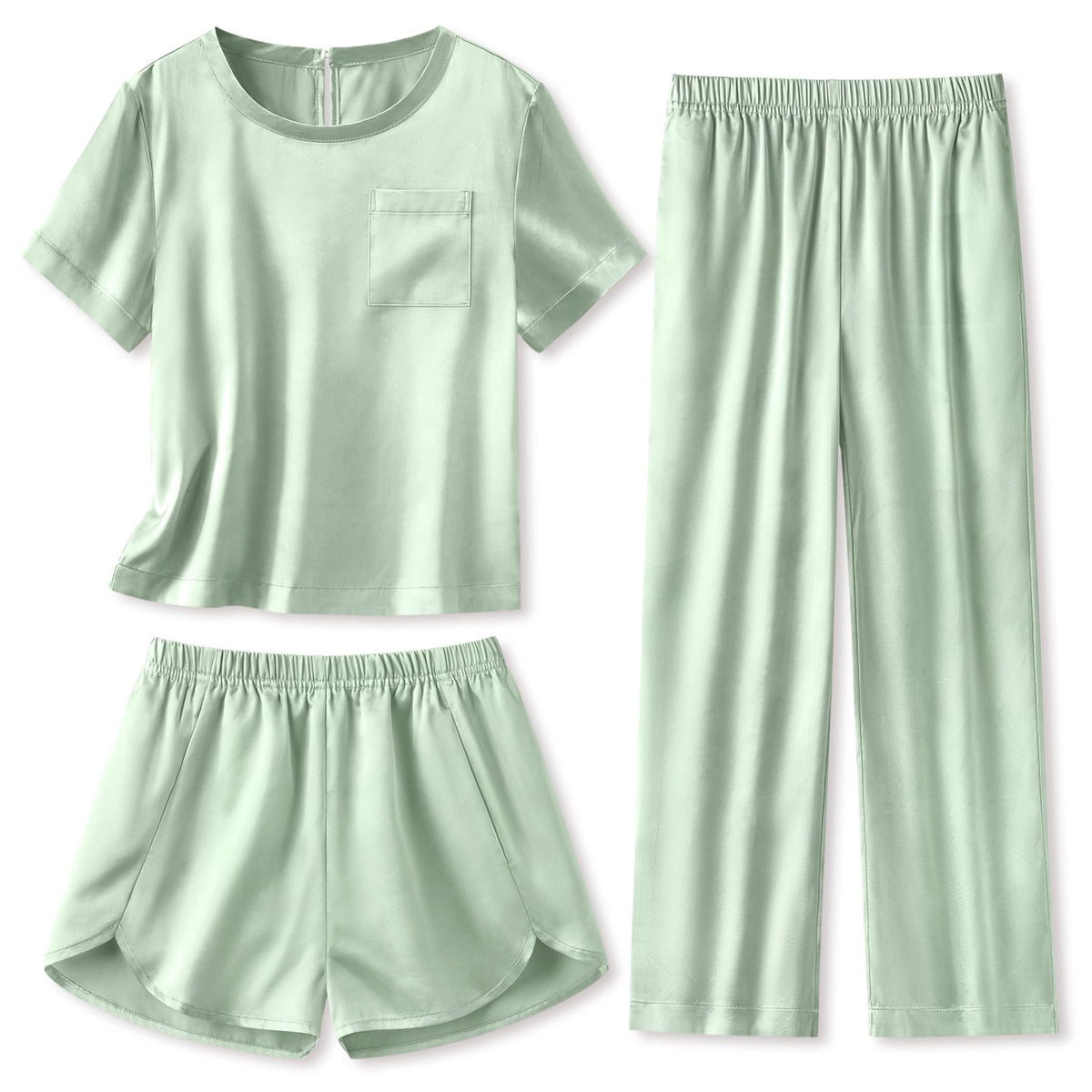 Arshiner Silky Girls Pajamas 3 Pcs Satin Short Sleeve Pjs Sleepwear Sets