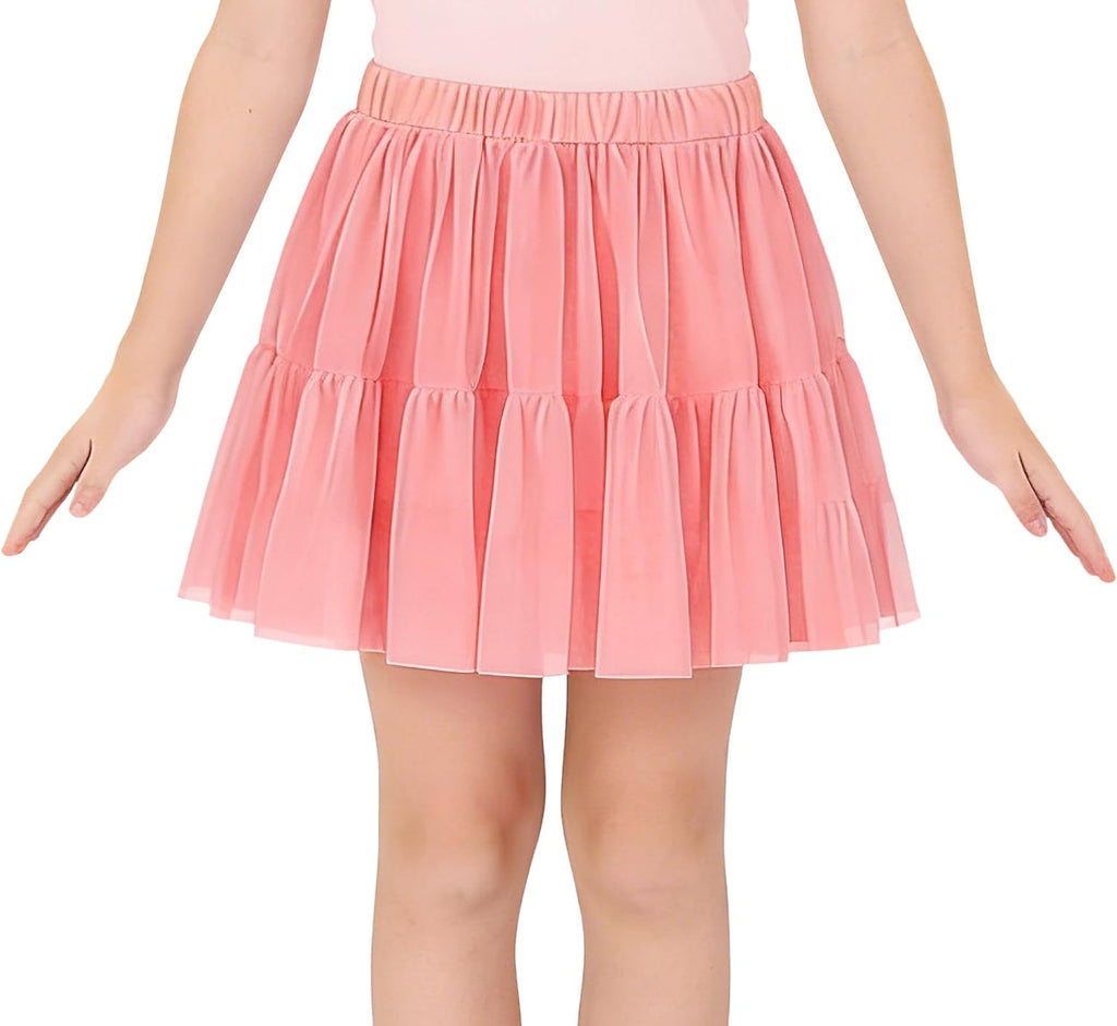 Girls High Waist Mesh Tulle Skort with Built-in Shorts Size 6-16