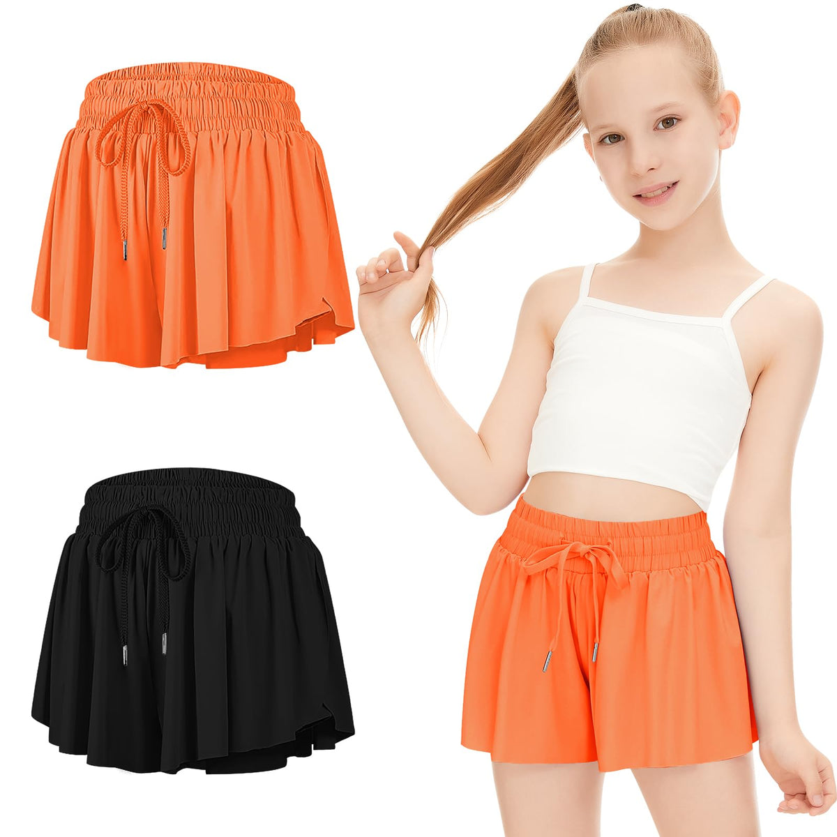 DOCUMO Girls Flowy Butterfly Shorts with Pockets 4-14Y