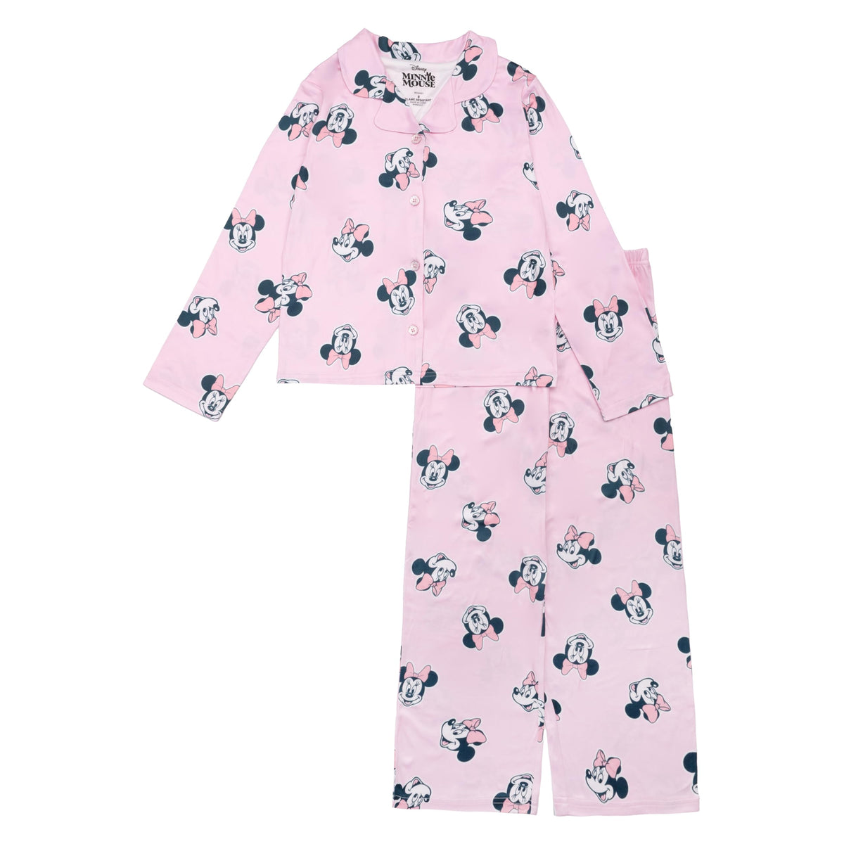 Disney Minnie Mouse Girls' 2-Piece Loose-fit Button Down Matching Pajama Set, Soft & Cute for Kids