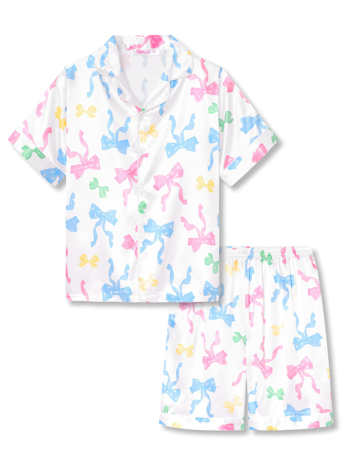 Topgal Girls Satin Pajamas, Short Sleeve Shorts Button Up, Size 6-16