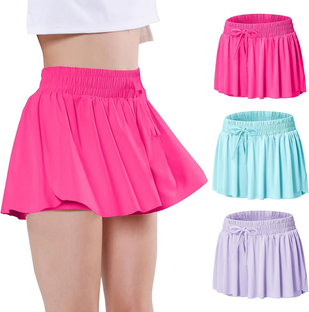 EXARUS Girls Butterfly Shorts Athletic Flowy Cheer Dance Skorts Teen