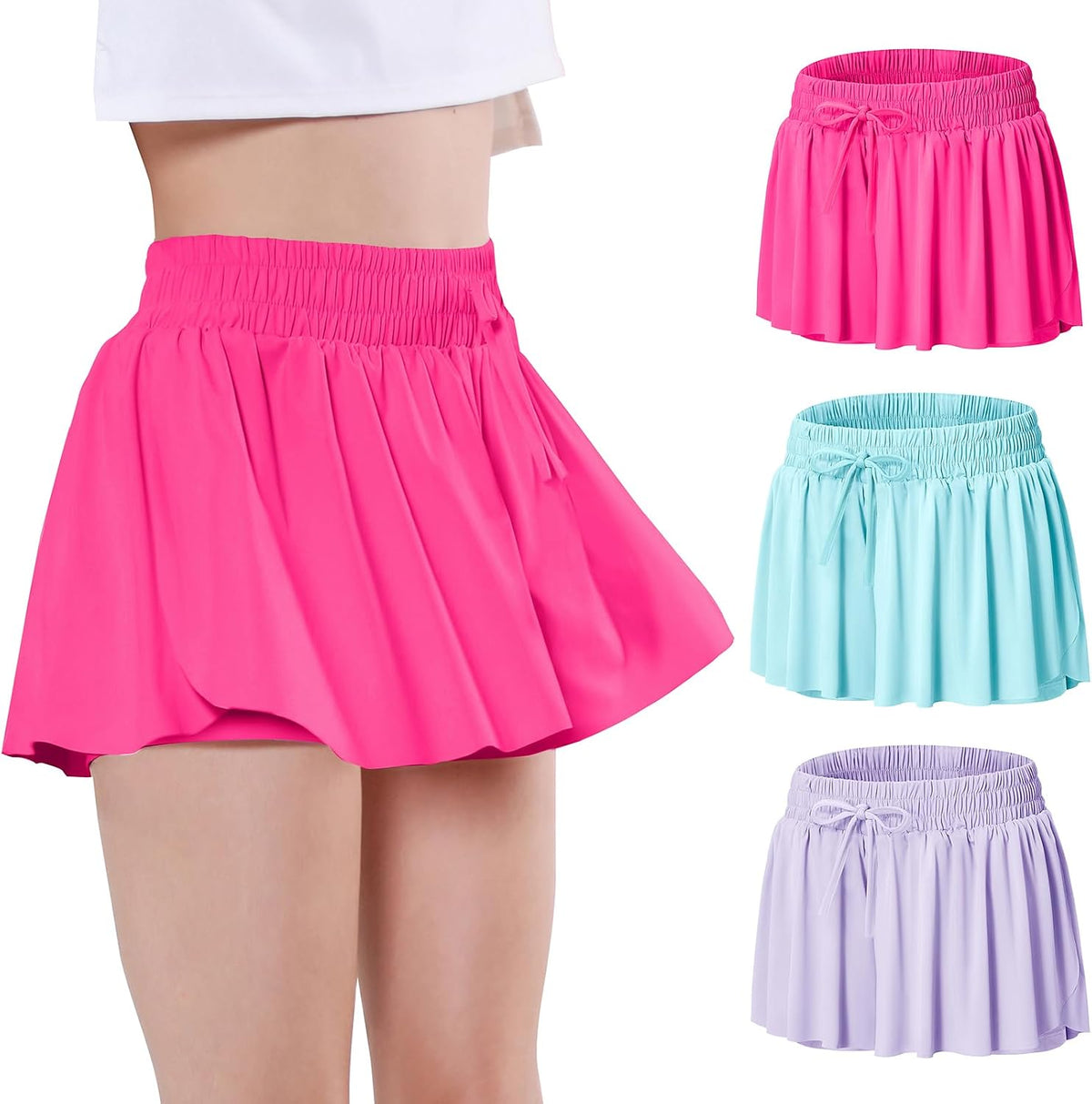 EXARUS Girls Butterfly Shorts Athletic Flowy Cheer Dance Skorts Teen
