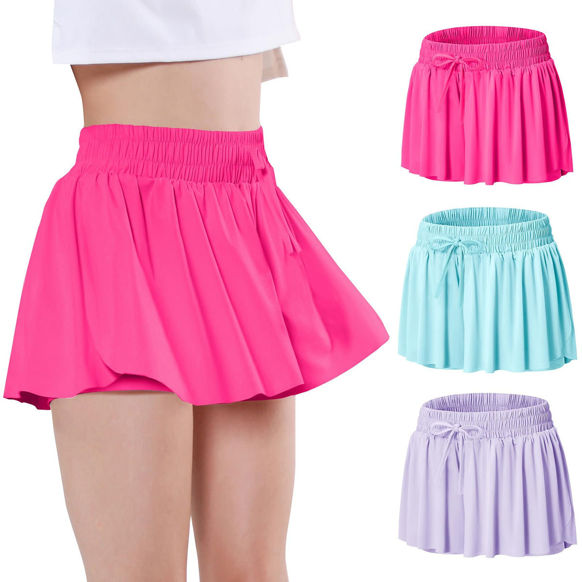 EXARUS Girls Butterfly Shorts Athletic Flowy Cheer Dance Skorts Teen