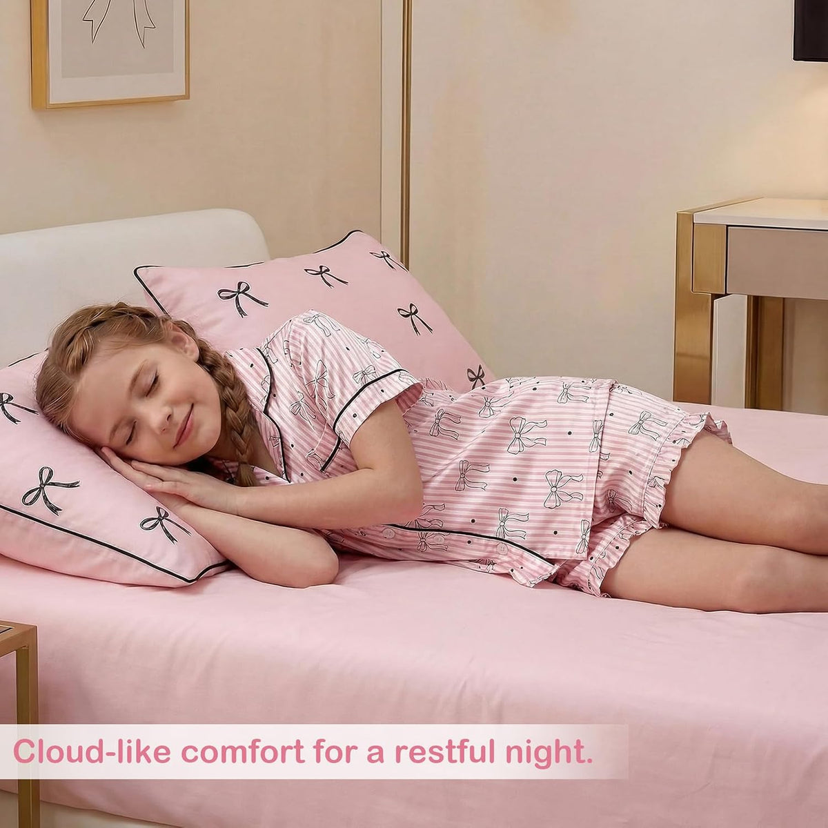Beinou Girls Satin Pajama Sets Silky Summer Pjs for Big Kids Teens 8-15Y