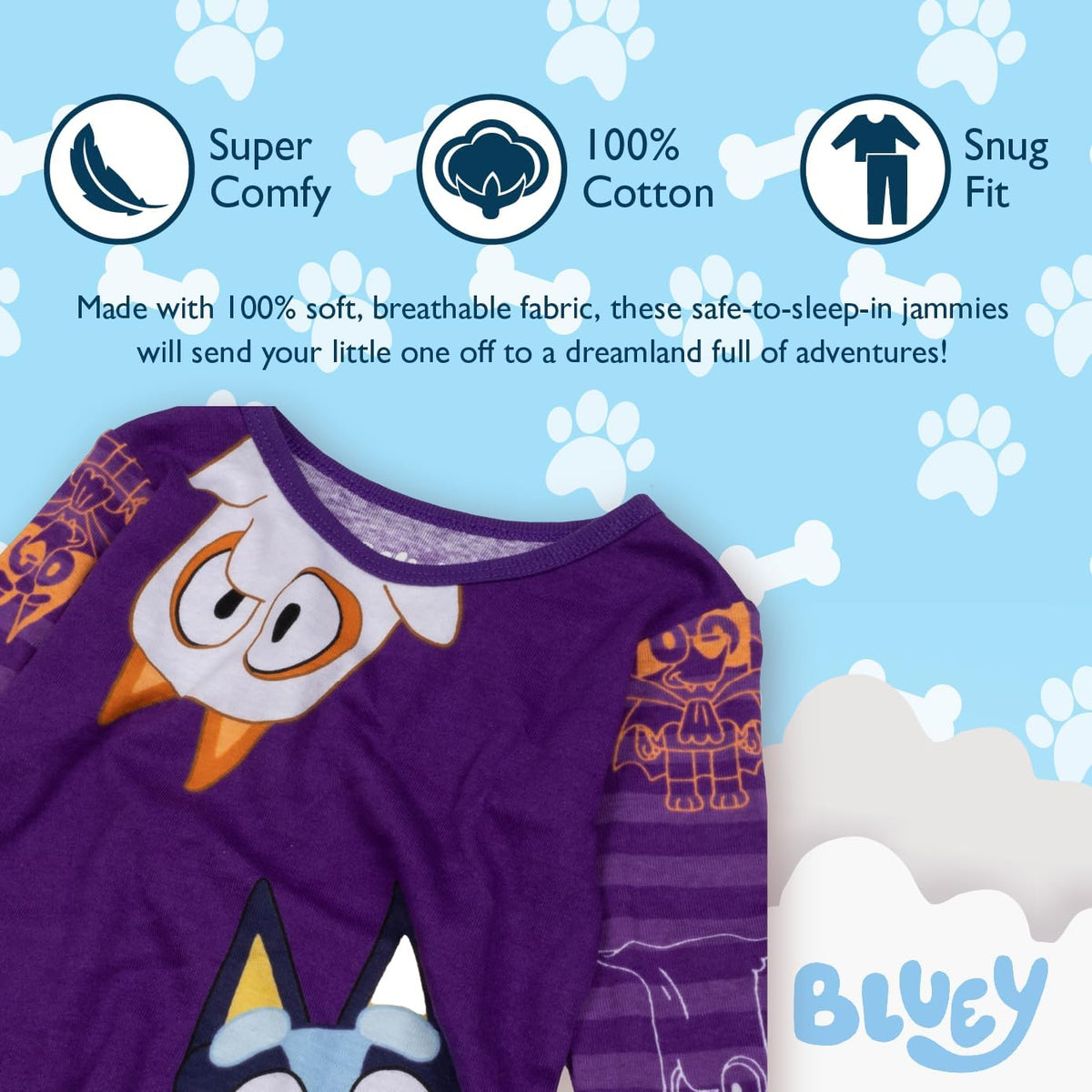 Bluey Girls' 2-piece Snug-fit Cotton Holiday Pajama Set, Soft & Cute for Kids