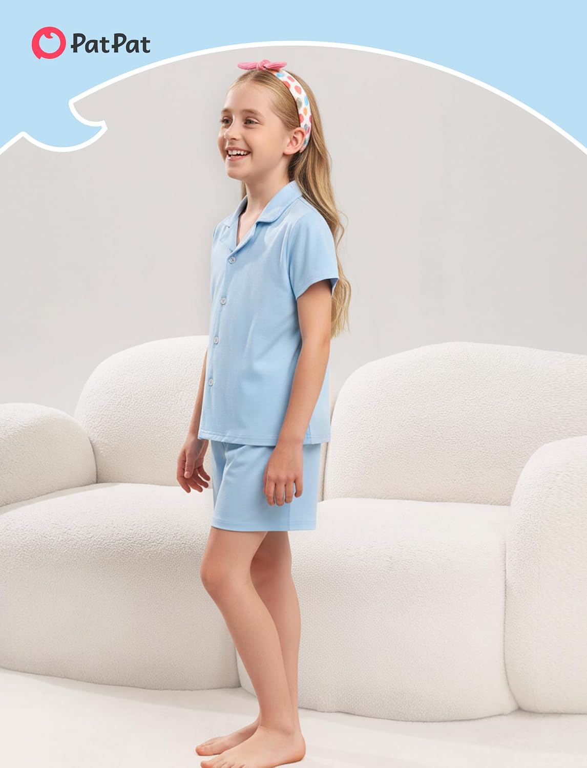 PATPAT Girls Button Down Pajama Sets Soft 2 Piece Kids Summer Loungewear