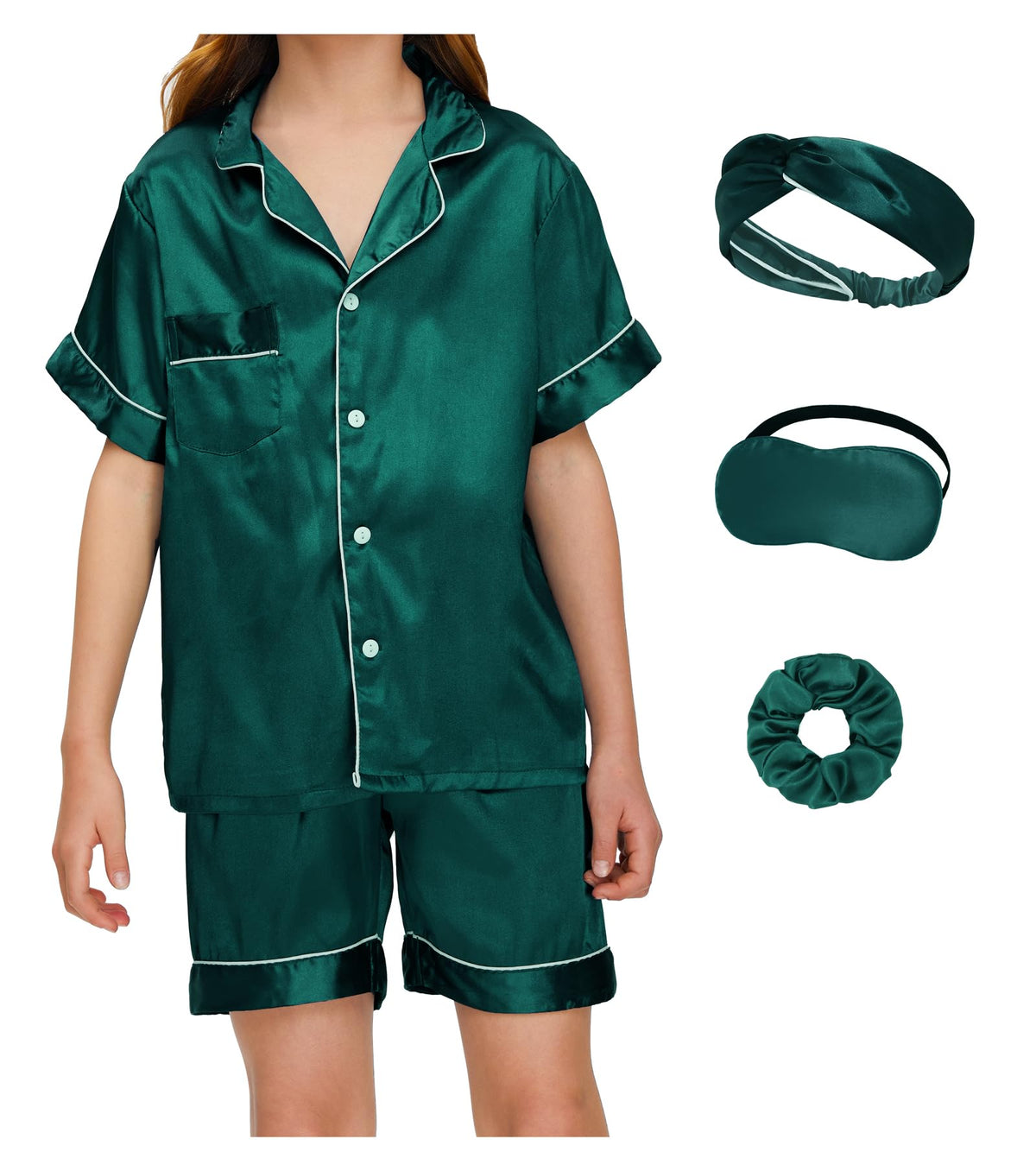 SEALINF Satin Girl Pajama Set Silk Pajamas for Girls With Eyemask 2 Pcs Button-up Sleepwear Kid Pjs Nightwear
